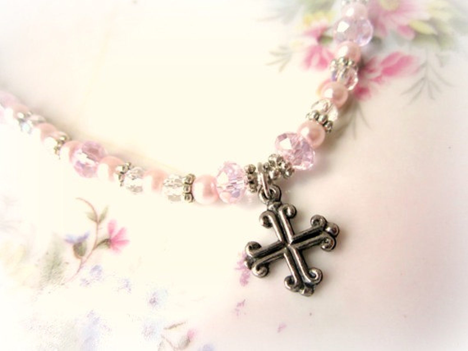 Girl's Cross Necklace. Children's Crystal and Pearl Etsy
