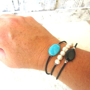 Black Onyx Bracelet. Onyx Cuff Bracelet. Slip on Black Bracelet.Black Onyx Jewelry.Black Jewelry.Black Cuff Bracelet.Layering Bracelet image 3