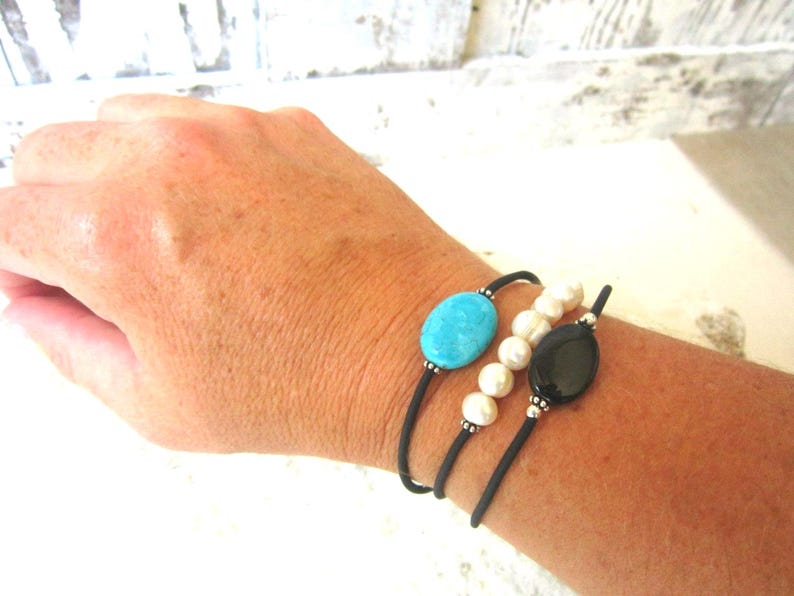 Black Onyx Bracelet. Onyx Cuff Bracelet. Slip on Black Bracelet.Black Onyx Jewelry.Black Jewelry.Black Cuff Bracelet.Layering Bracelet image 3