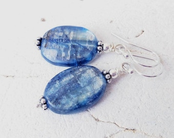 Blue Kyanite Earrings. Blue Semi Precious Stone Earrings. Kyanite Dangle Earrings. Blue Kyanite Jewelry. Blue Earrings. Blue Jewelry