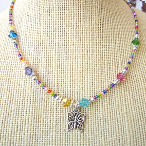 Colorful Child&#39;s Butterfly Necklace.Girl&#39;s Butterfly Multi Color Necklace. Child&#39;s Spring Jewelry. Children&#39;s Jewelry. Girl&#39;s Christmas Gift
