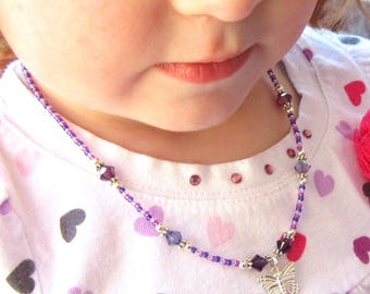 Girl's Butterfly Necklace. Purple Adjustable Children's Necklace. Children's Jewelry. Gift for Girls. Easter Jewelry