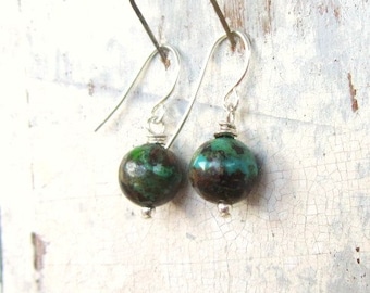 Turquoise Earrings. Genuine African Turquoise Dangle Earrings. Petite Round Turquoise Drop Earrings.  Turquoise Jewelry