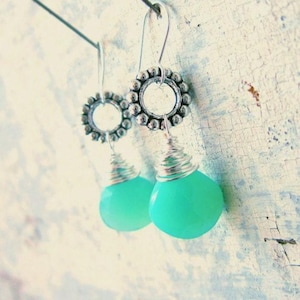 Chalcedony Drop Earrings. Aquamarine Chalcedony Dangle Earrings. Wire Wrapped Briolette Earrings. Chalcedony Jewelry