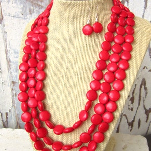 Red Turquoise Necklace.Triple Strand Red Howlite Necklace. Red Statement Necklace. Red Jewelry. Red Necklace. Red Bridesmaid Jewelry image 5