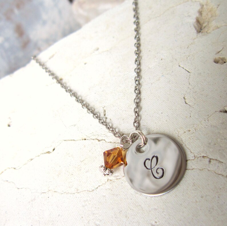 Personalized Children/'s Birthstone Necklace Circle Stamped Initial Necklace.First Communion Gift.Birthstone Jewelry.Birthday Gift.Baby Gift