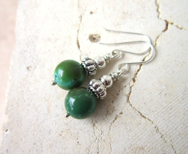 Green Turquoise Earrings. Genuine Turquoise Dangle Earrings. Turquoise Drop Earrings. Silver & Natural Turquoise Jewelry image 2