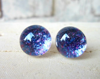 Blue and Purple Glitter Stud Earrings. Purple & Blue Post Earrings. Glitter Button Earrings. Glitter Jewelry. Silver Stud Earrings