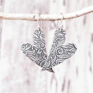 Sterling Silver Heart Earrings. Valentines Gift for Her. Textured Silver Dangle Earrings. Sterling Silver Heart Jewelry. Silver Jewelry