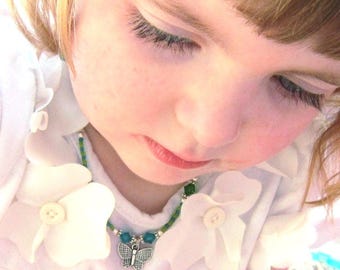 Girl's Butterfly Necklace. Children's Butterfly Charm Necklace.  Green Butterfly Necklace. Children's Jewelry. Birthday Gift for A Girl