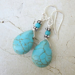 Turquoise Drop Earrings. Wire Wrapped Turquoise Howlite Dangle - Etsy