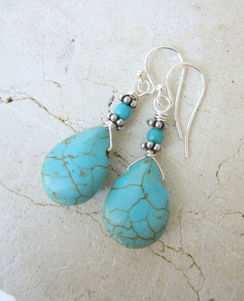 Turquoise Drop Earrings. Wire Wrapped Turquoise Howlite Dangle - Etsy