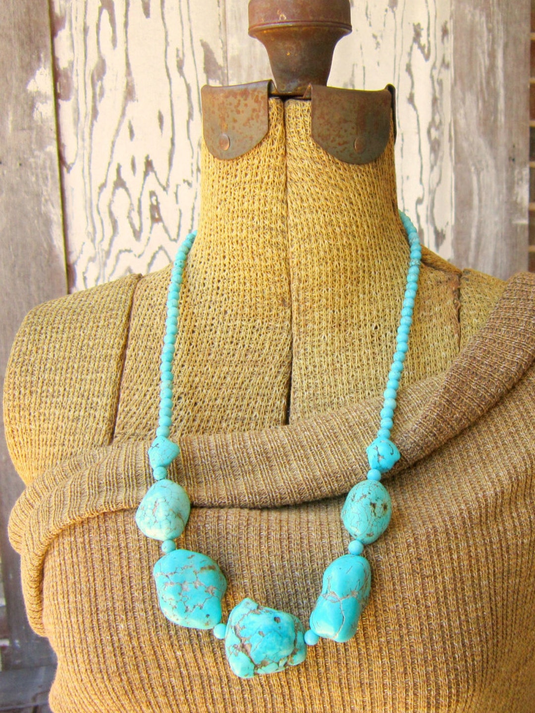 Long Turquoise Necklace. Chunky Turquoise Howlite Etsy