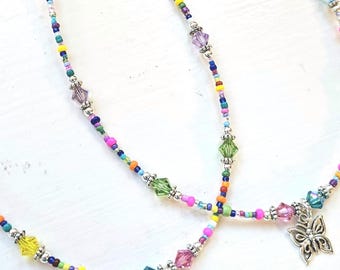 Colorful Childrens Necklace. Girl's Butterfly Necklace. Child's Butterfly Jewelry. Children's Jewelry. Girl's Christmas Gift