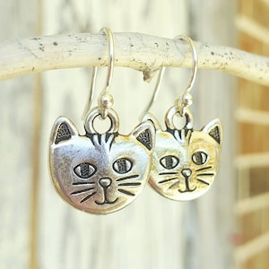 Silver Cat Earrings. Kitty Cat Dangle Earrings. Gift for a Cat Lover. Silver Cat Charm Earrings. Cat Jewelry. Cute Cat Jewelry. Tabby Cat