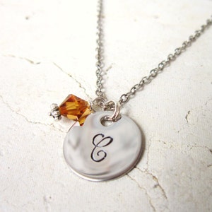 Personalized Children&#39;s Birthstone Necklace. Circle Stamped Initial Necklace.First Communion Gift.Birthstone Jewelry.Birthday Gift.Baby Gift