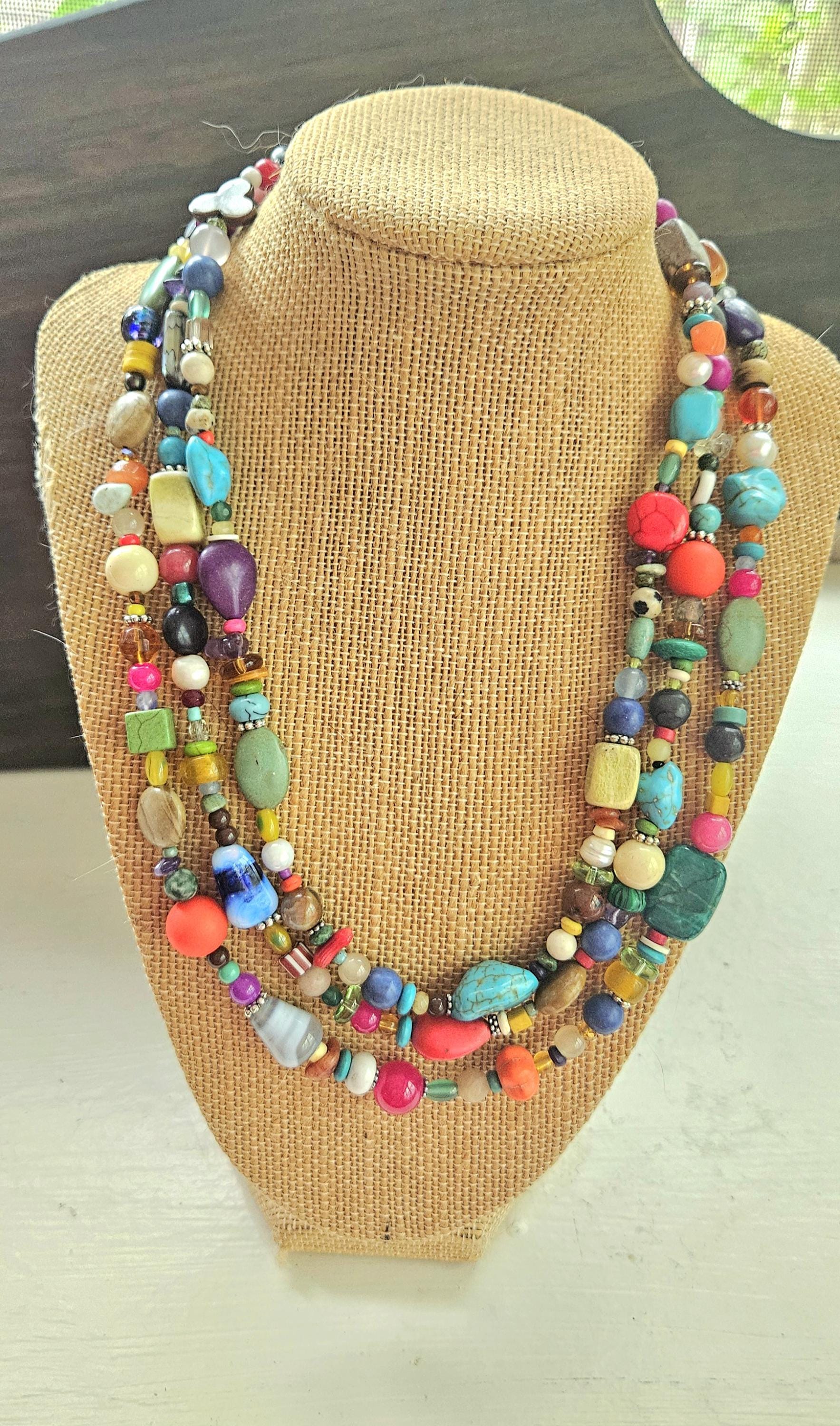 Semi Precious Stone Necklace.multi Color Necklace.statement  display picture 2