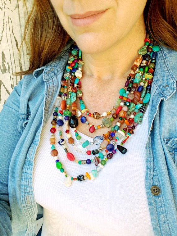 YUVI CREATIONS Mix Semi Precious Stone Beads Blue Multi Layer Necklace Onyx Stone  Necklace ()