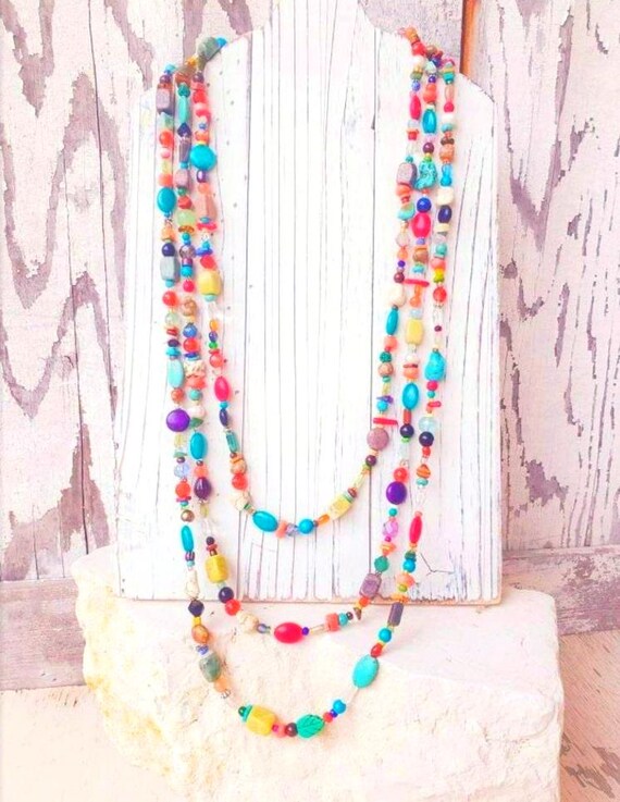 Collar Largo De 34 Pulgadas Con Piedras Preciosas Naturales Multicolor - 235 Ct, Estilo Bohemio, Para Mujer