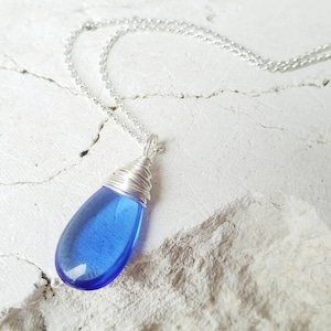 Sapphire Blue Glass Pendant Necklace. Wire Wrapped Czech Glass Blue Necklace. Royal Blue Glass.  Blue Sapphire Jewelry. Royal Blue Jewelry