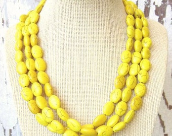 Collier Jaune Multi Strand.Chunky Howlite Collier Jaune.Multi Strand Bijoux Jaunes Collier perlé.Bijoux Jaune Demoiselles d’Honneur Bijoux.Or