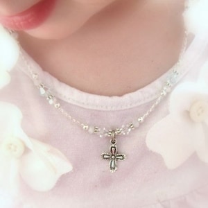 Children&#39;s Cross Necklace. Baptism Gift. Flower Girl Necklace. Children&#39;s Jewelry. Christening Jewelry. Gift for Baby. Christening Gift