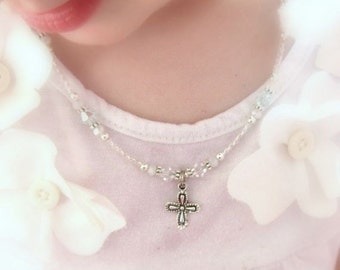 Collier croisé pour enfants. Don de baptême. Collier Flower Girl. Bijoux pour enfants. Bijoux de baptême. Cadeau pour bébé. Cadeau de baptême