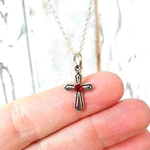 Girl&#39;s Birthstone Cross Necklace. Religious Gift for Girl.  Birthstone Jewelry. First Communion Gift for Her. First Communion Jewelry
