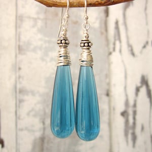 Montana Blue Earrings.Blue Wire Wrapped Dangle Earrings.Blue Drop Earrings.Montana Blue Jewelry.Blue Czech Glass Jewelry.Czech Glass Earring
