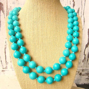 Double Strand Turquoise Necklace.Turquoise Statement Necklace.Turquoise Bridesmaid Jewelry.Beadwork Necklace. Bib Necklace.Turquoise Wedding