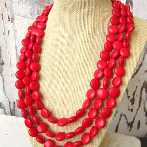 Red Turquoise Necklace.Triple Strand Red Howlite Necklace. Red Statement Necklace. Red Jewelry. Red Necklace. Red Bridesmaid Jewelry image 2