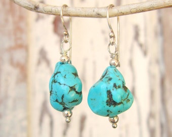Turquoise Drop Earrings. Wire Wrapped Turquoise Howlite Dangle Earrings. Turquoise Jewelry. Teardrop Turquoise Earrings