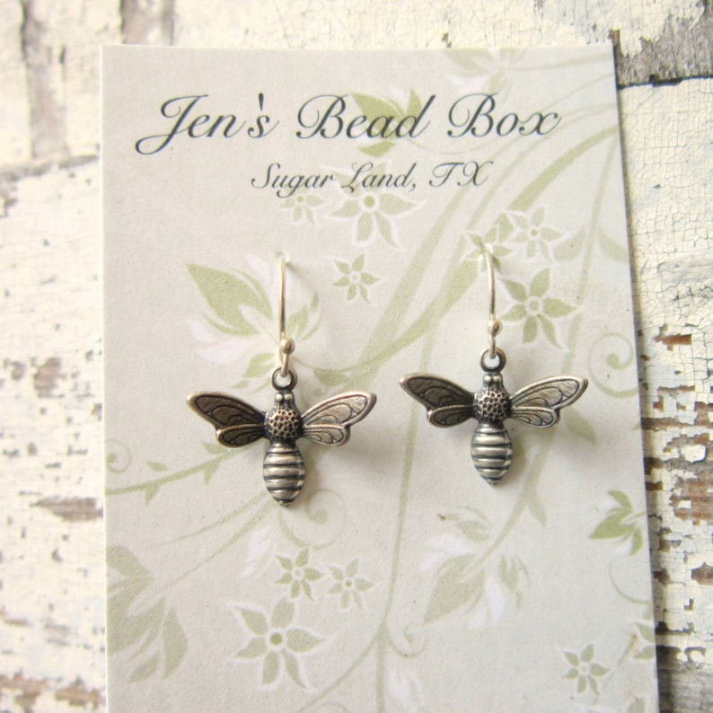 Silver Honey Bee Earrings. Honey Bee Dangle Earrings. Gift for a Beekeeper. Honey Bee Jewelry.Gift for a Bee Lover. Beekeeper Jewelry image 2