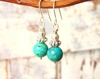 Blue Turquoise Earrings. Genuine Turquoise Dangle Earrings. Turquoise Drop Earrings. Silver & Natural Turquoise Jewelry