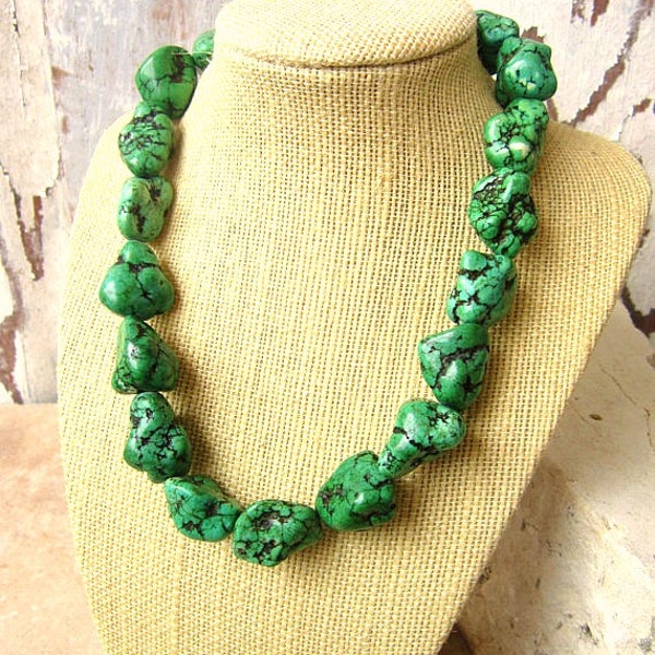 Green Turquoise Necklace.  Green Turquoise Howlite Statement Necklace. Turquoise Jewelry. Bridesmaid Jewelry. Green Chunky Necklace