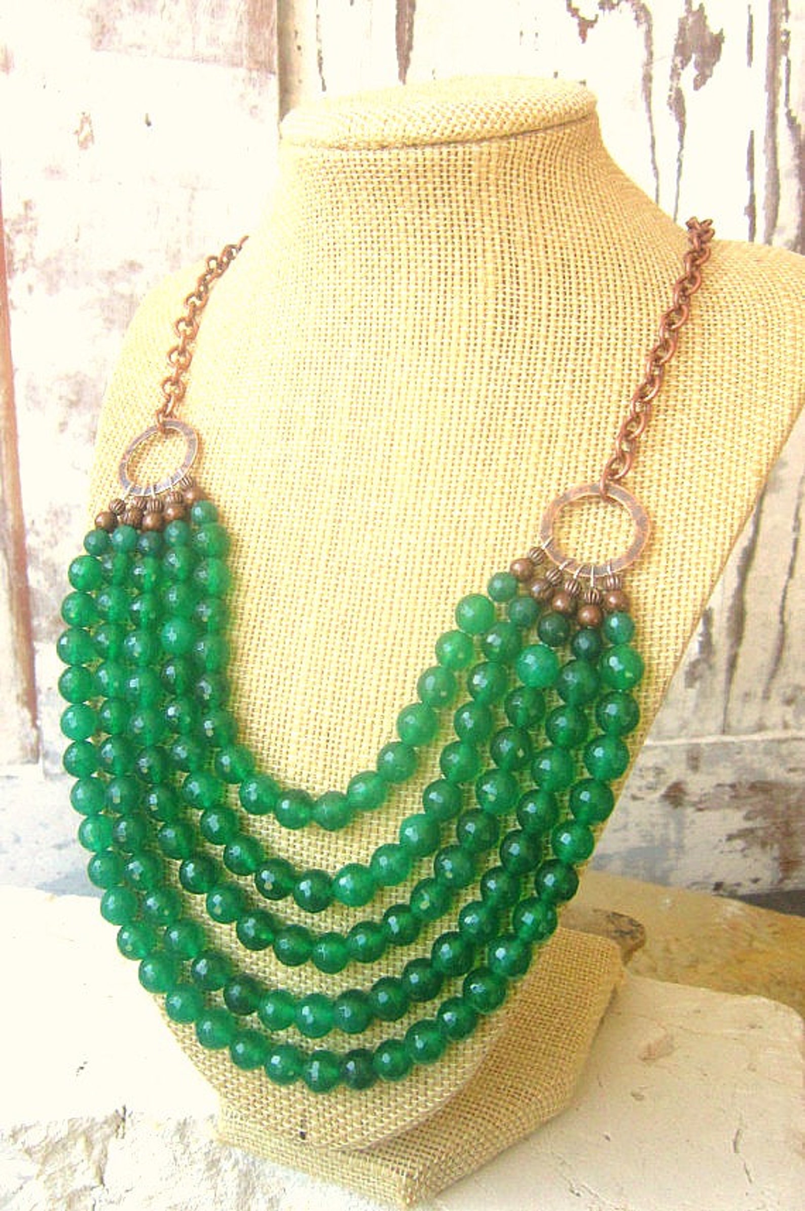 Green Jade Bib Necklace. Multi Strand Green Jade Necklace. Etsy