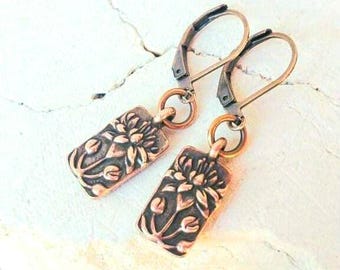 Copper Lotus Flower Earrings. Lotus Blossom Earrings. Copper Jewelry. Flower Lotus Earrings. Rustic Jewelry. Nature Jewelry. Gift for Her