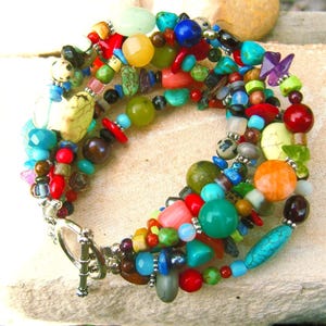 Multi Color Bracelet. Multi Semi Precious Stone Bracelet. Six Strand Toggle Bracelet. Multi Color Jewelry. Colorful Jewelry. Boho Jewelry