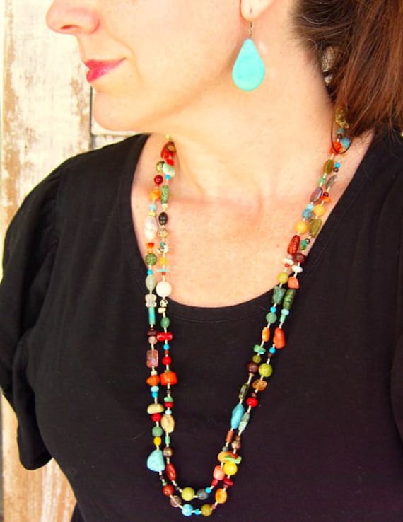 Buy Long Multi Color Necklace. Multi Semi Precious Stone Necklace. Three  Strand Graduated Long Necklace. Colorful Jewelry. Multi Stone Necklace  Online in India - Etsy