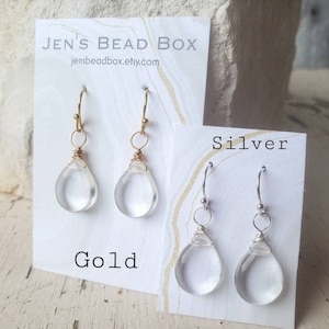 Clear Glass Earrings. Clear Gold or Silver Wire Wrapped Glass Dangle Earrings. Clear Glass Jewelry. Clear Crystal Earrings. Clear Jewelry
