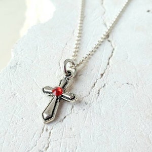 Girl&#39;s Birthstone Cross Necklace Pick Any Month. Baptism Gift for Girl.  Birthstone Jewelry. First Communion Gift for Her. Communion Jewelry