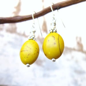 Mustard Yellow Earrings. Yellow Howlite Earrings. Yellow Stone & Silver Dangle Earrings. Yellow Jewelry. Yellow Stone Jewelry. Gift for Her