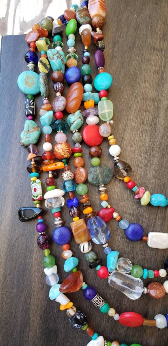 Multi Semi Precious Stone Necklace.Colorful Necklace.Six Strand Statement Halskette. Multi Color Jewelry.Multi Stone Jewelry.Colorful Schmuck Etsy