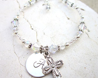 Personalized Baptism Bracelet. Baptism Cross Bracelet. Girl's Baptism Gift. First Communion Gift. Baptism Bracelet. Personalized Jewelry