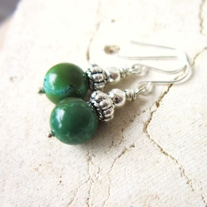 Green Turquoise Earrings. Genuine Turquoise Dangle Earrings. Turquoise Drop Earrings. Silver & Natural Turquoise Jewelry image 1