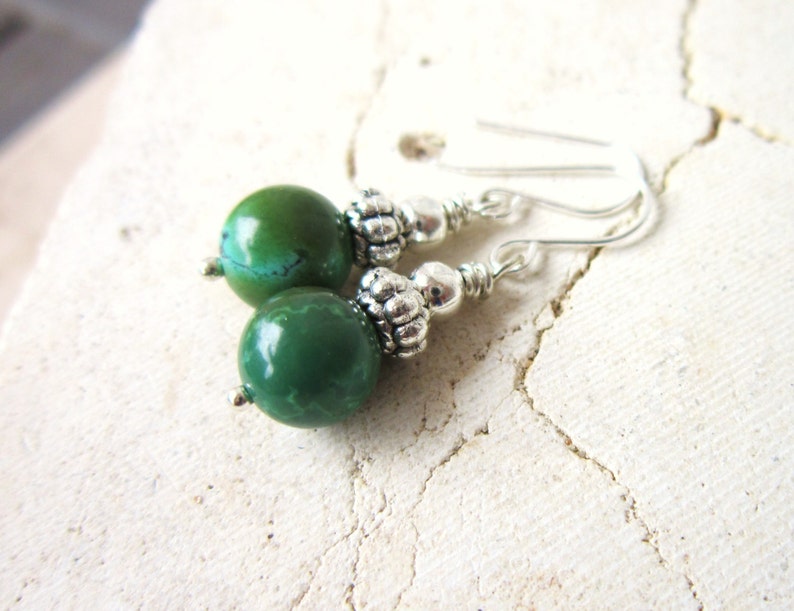 Green Turquoise Earrings. Genuine Turquoise Dangle Earrings. Turquoise Drop Earrings. Silver & Natural Turquoise Jewelry image 1