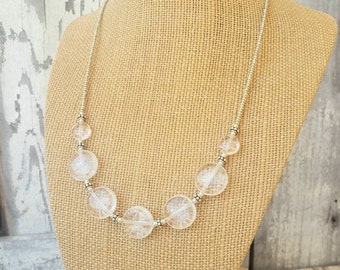 Clear Crystal Quartz Necklace. Clear Necklace with Silver Seed Bead Adjustable Length Necklace. Crystal Quartz Jewelry. Clear Jewelry
