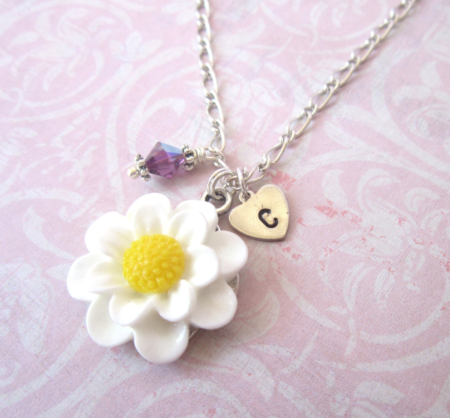 Personalized Daisy Charm Necklace. Children's Initial Etsy Hong Kong