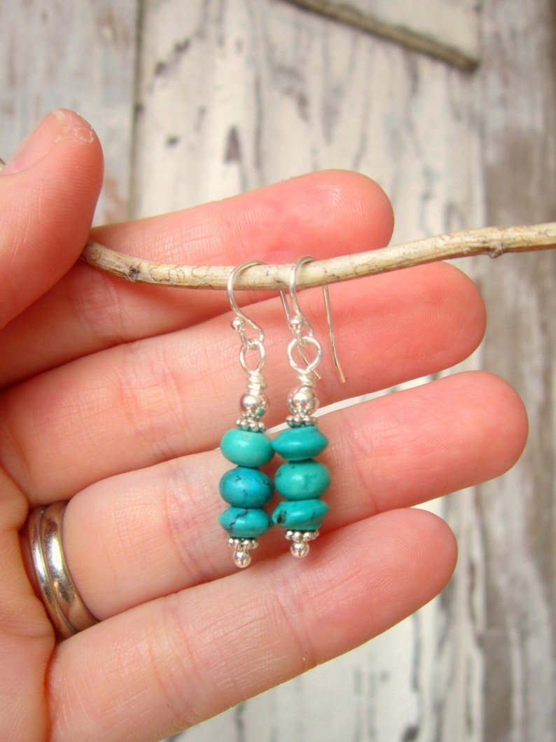 Genuine Turquoise Earrings. Semi Precious Stone Earrings. Turquoise Jewelry. Genuine Turquoise Jewelry. Green Turquoise Dangle Earrings image 4