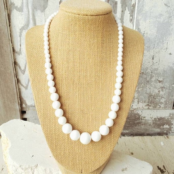 White Bead Necklace Etsy